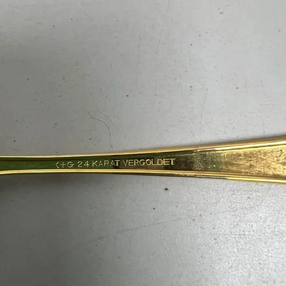 K+G 24 Karat Gold Plated Cake Server and Serving Spoon Set Decorative Handle